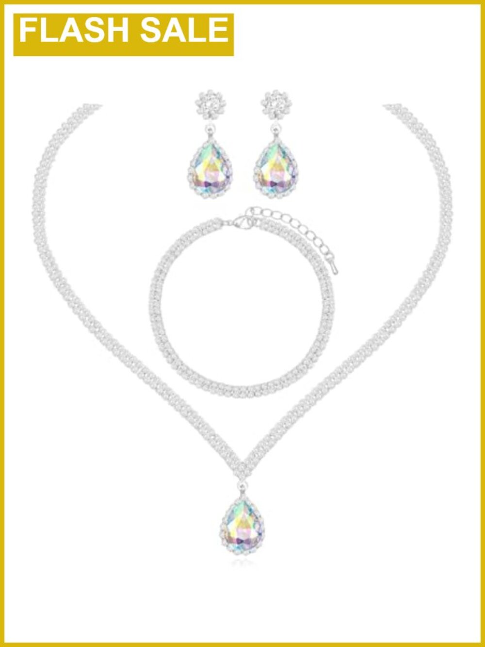 Silver Plated Brass Crystal Jewelry Set Necklace Earrings Bracelet